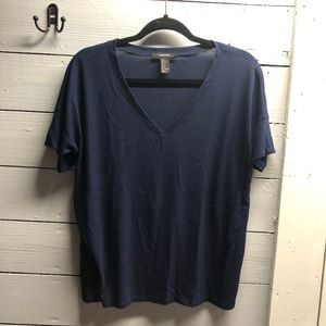 Forever 21 Womens VNeck Ribbed Blouse Navy Blue Small